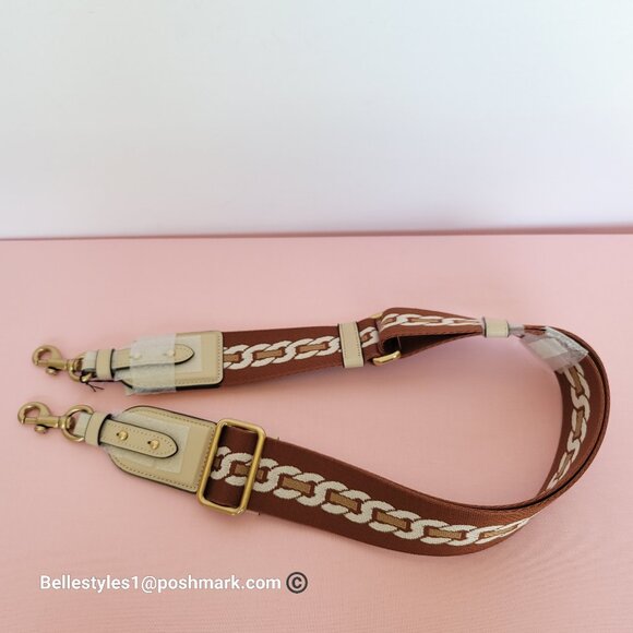 COACH Webbing Strap With Chain Stripe Print and Glovetanned Leather-Ivory multi - Picture 14 of 15